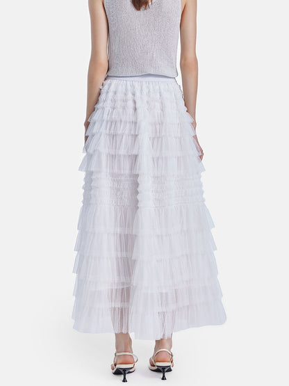 White Tulle Midi Skirt