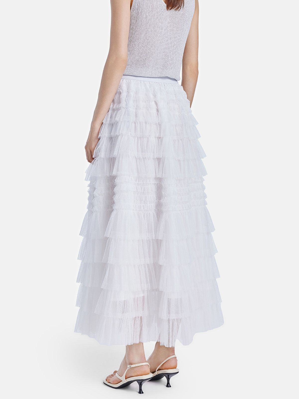 White Tulle Midi Skirt