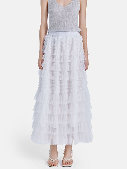 White Tulle Midi Skirt