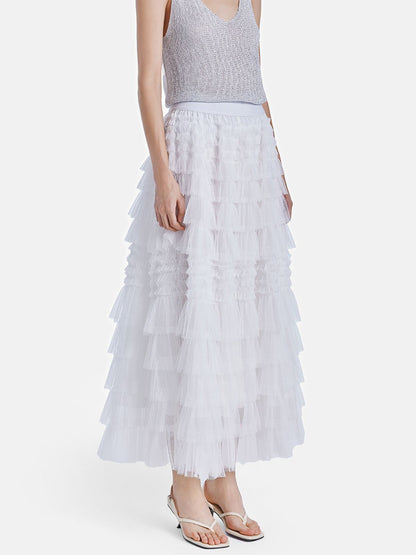 White Tulle Midi Skirt