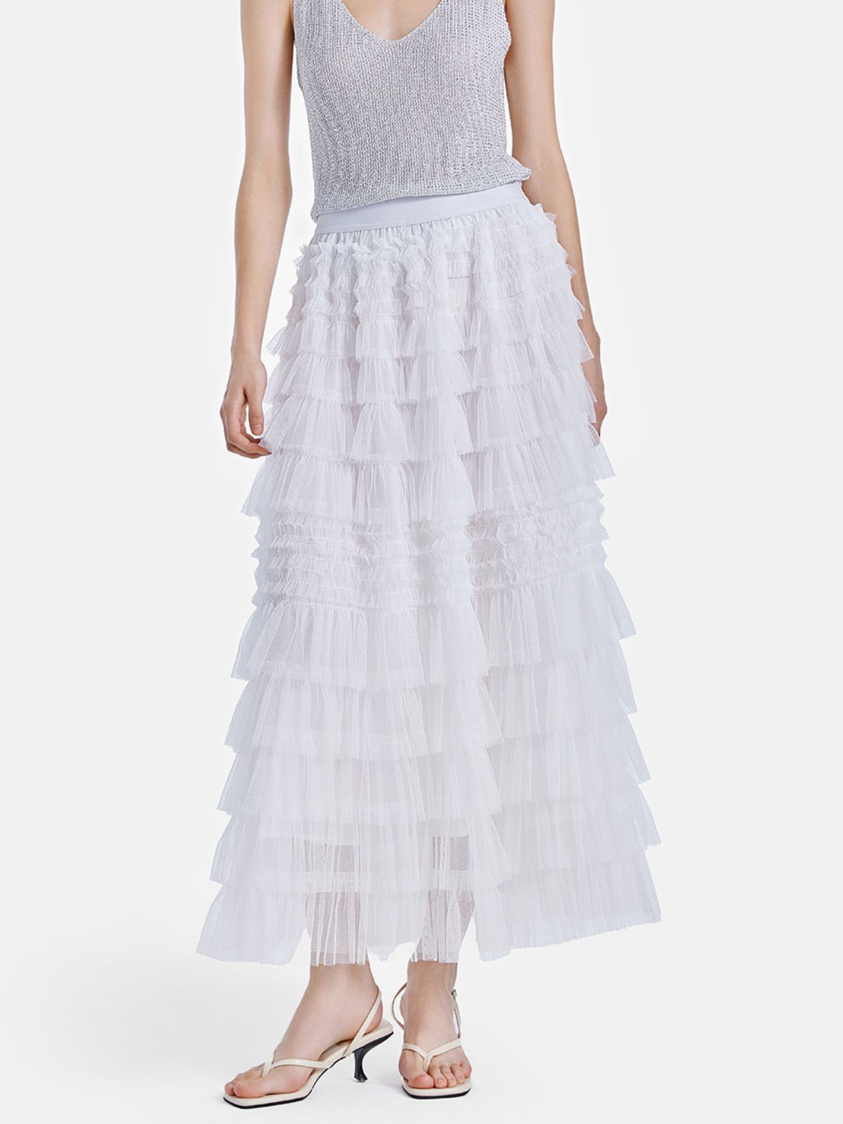 White Tulle Midi Skirt