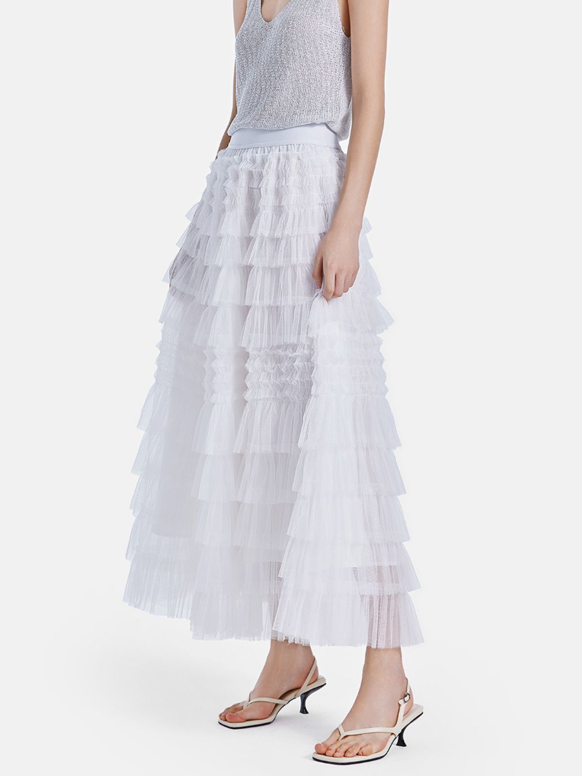 White Tulle Midi Skirt