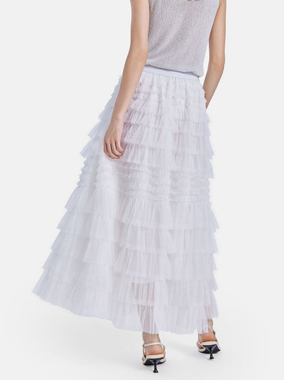 White Tulle Midi Skirt