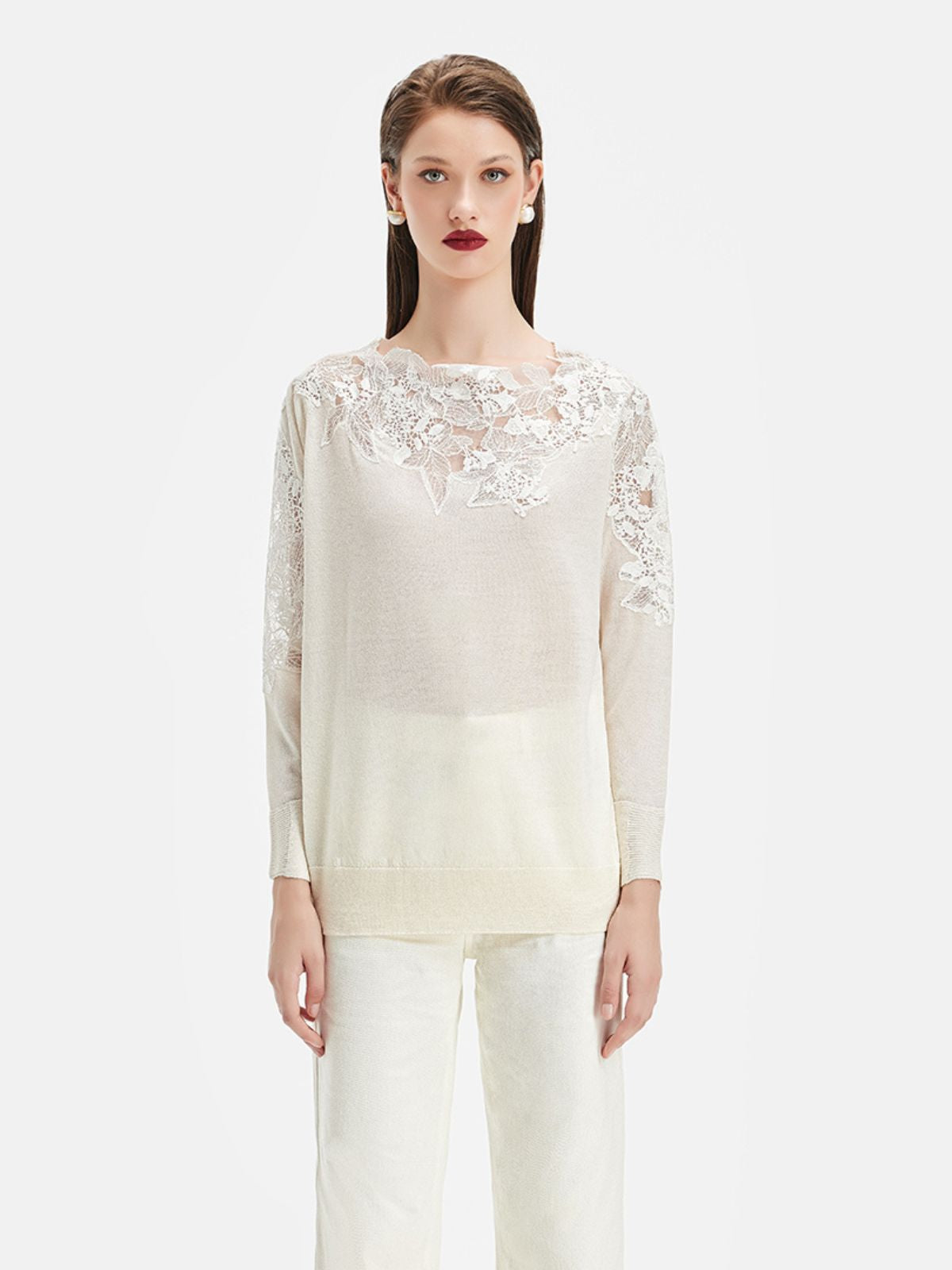 Wool Knit Embroidered Lace Top