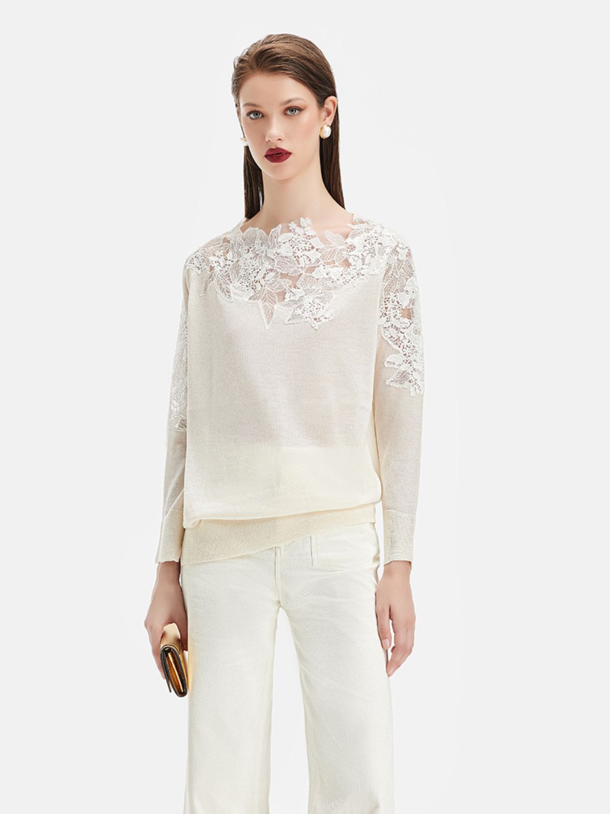 Wool Knit Embroidered Lace Top