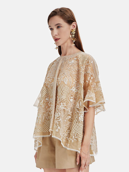 Mulberry Silk Embroidered Beaded Luxe Blouse