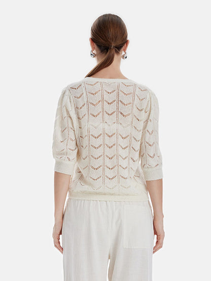 Round-Neck Hollow Out Crochet Loose Pullover