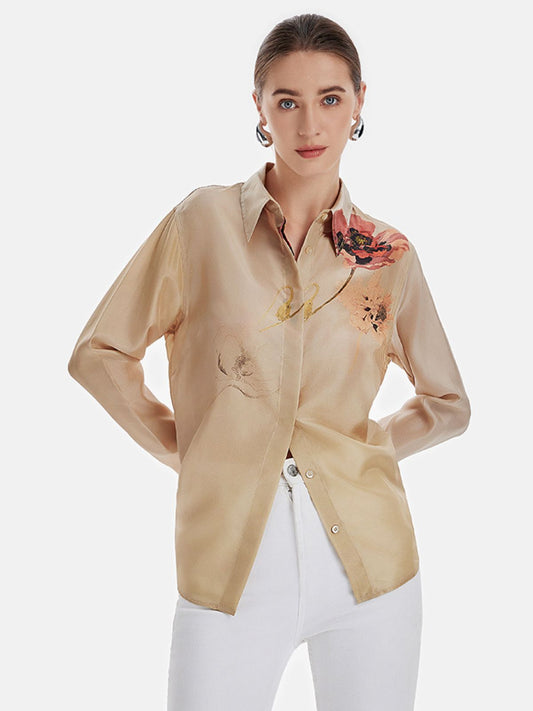 New Chinese Printed Silk Shirt