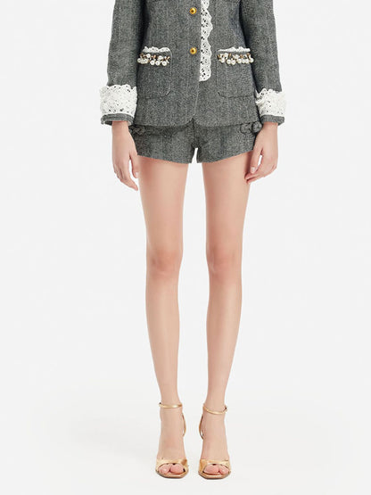 Courtly Wool Beaded Shorts