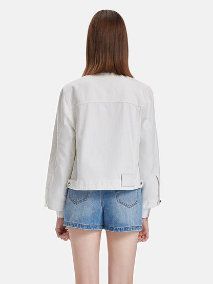 Regal Embroidered High-Collar Denim Jacket