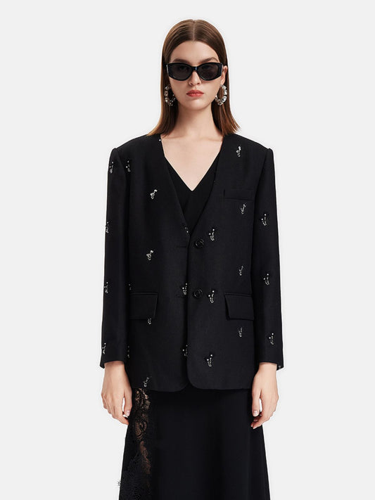 Modern Bejeweled Collarless Coat