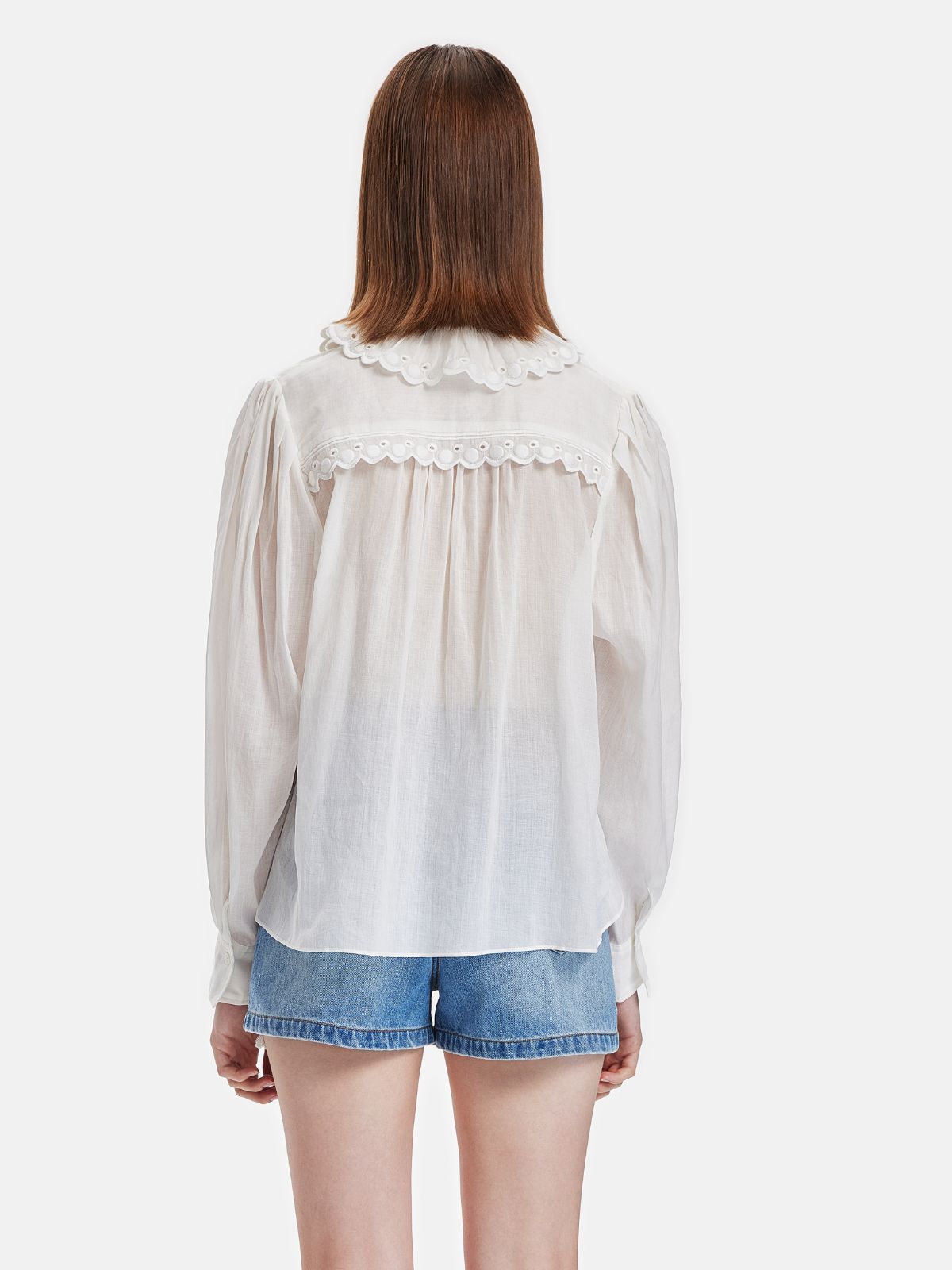 Pleated Ruffle Hollow Embroidery Shirt