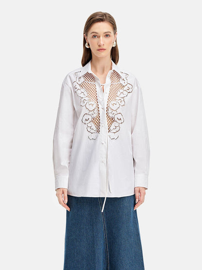 Lace-Embroidered Cutout Shirt