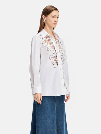 Lace-Embroidered Cutout Shirt