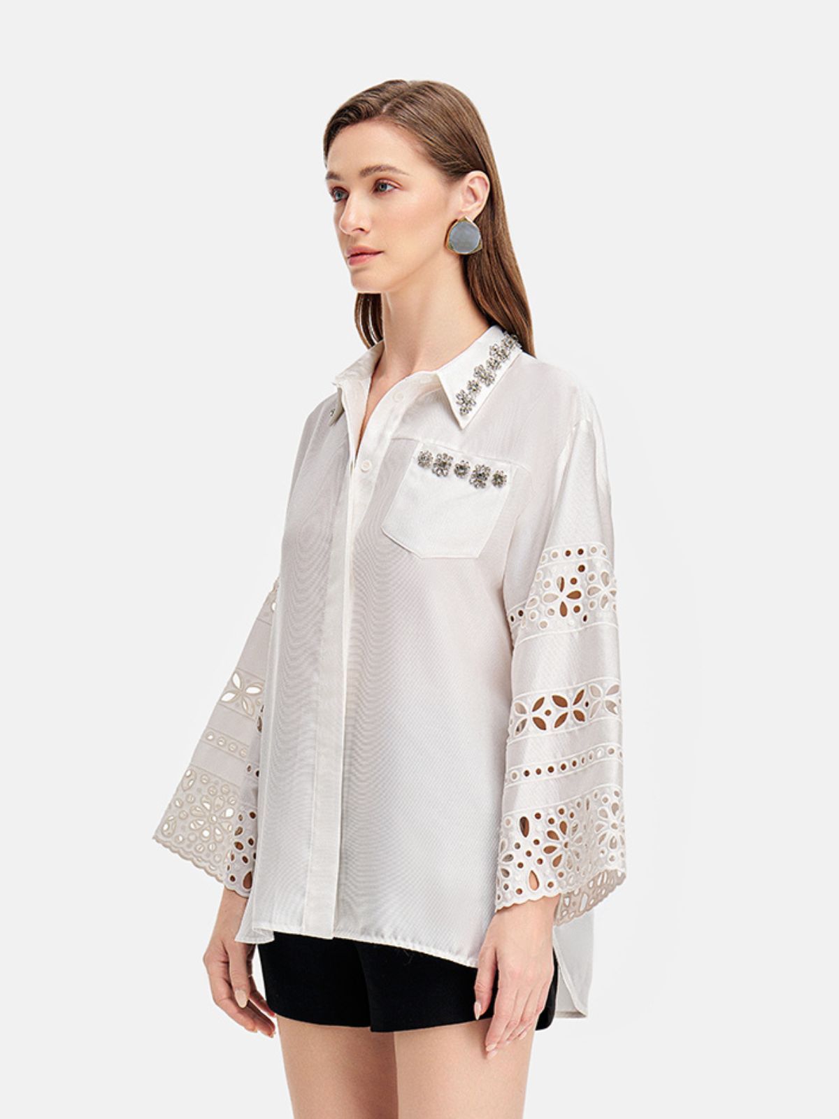 Embellished Cut-Out Lace Shirt