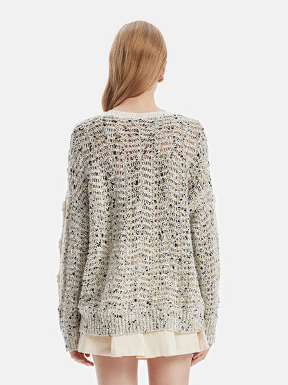 Cashmere Knit Rose Pattern Pullover