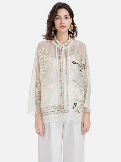 New Chinese Style Embroidered Cover-up (No Inner Layer)