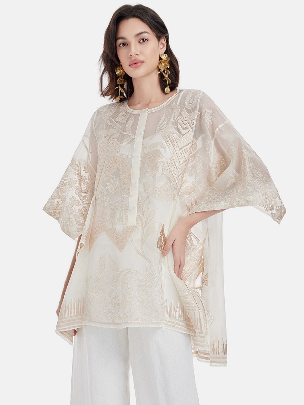 Neo-Chinese Embroidered Slit Cover-Up