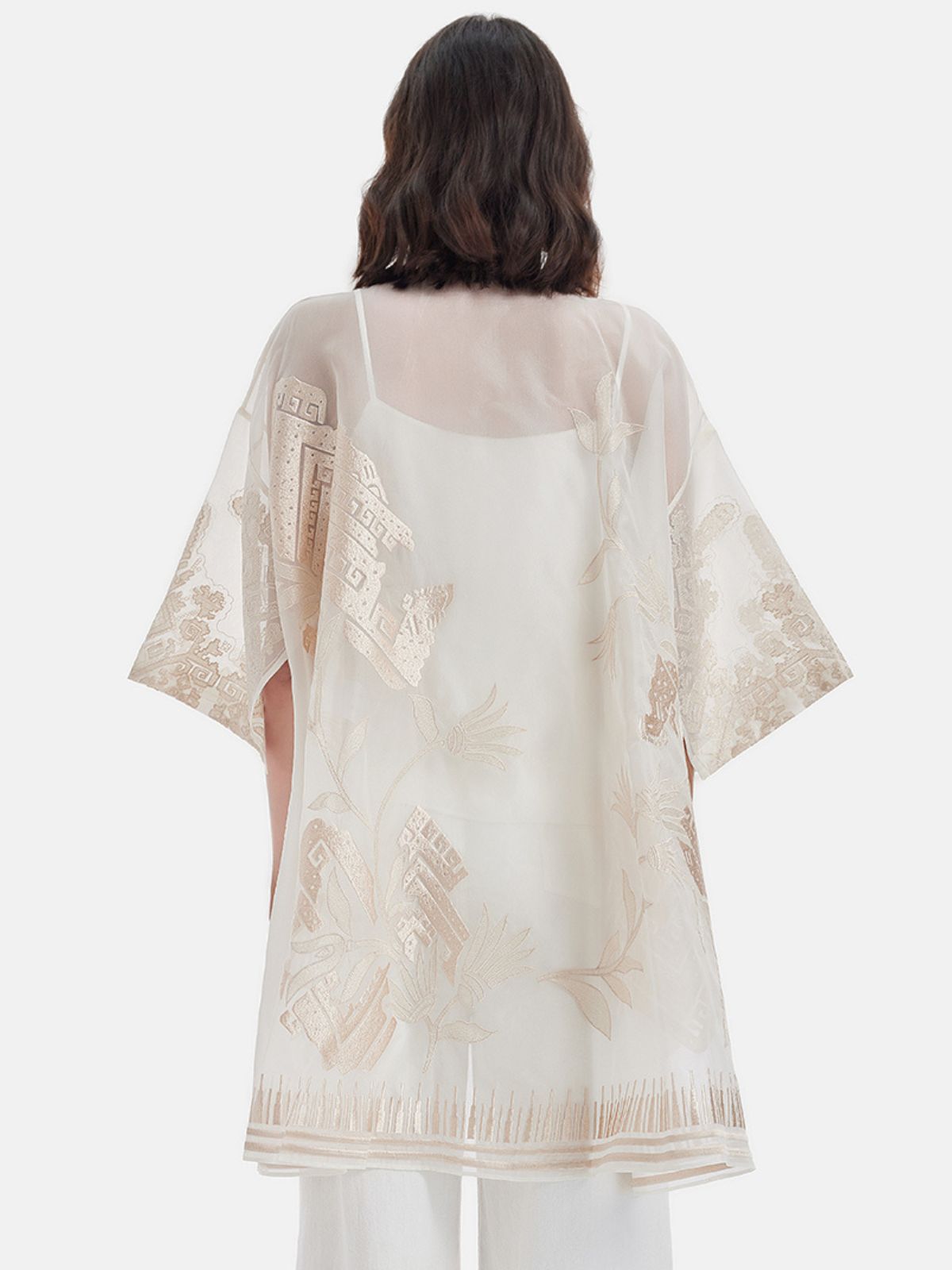 Neo-Chinese Embroidered Slit Cover-Up