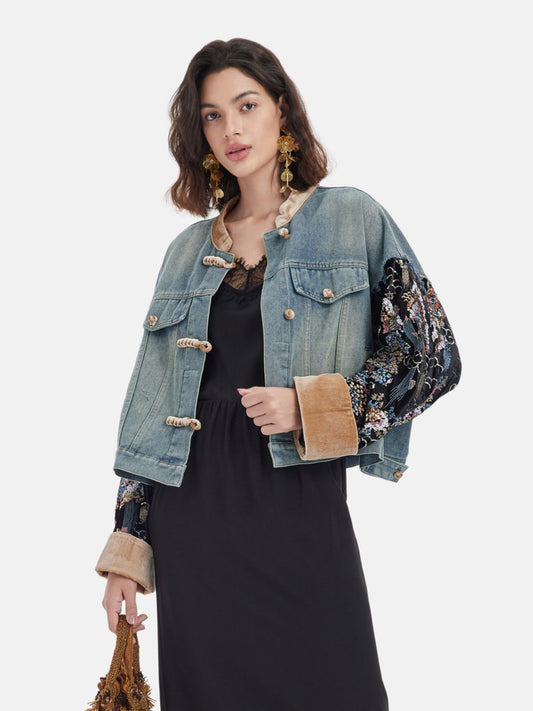 Denim Embroidered Neo-Chinese Jacket