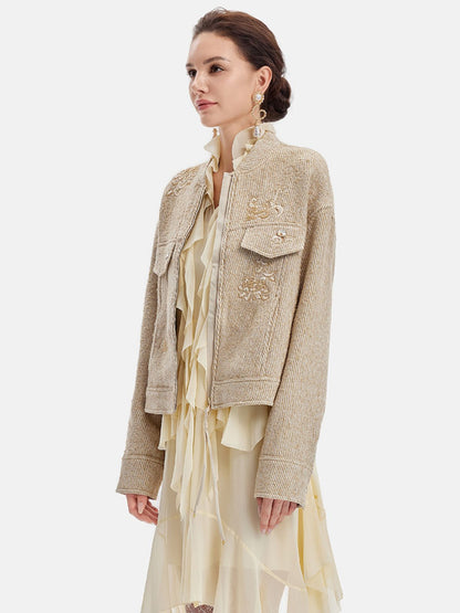 Cloud Pattern Embroidered Wool Coat