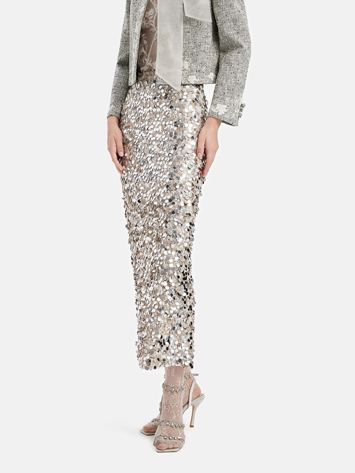 Sequin Embellished Stretch Skirt