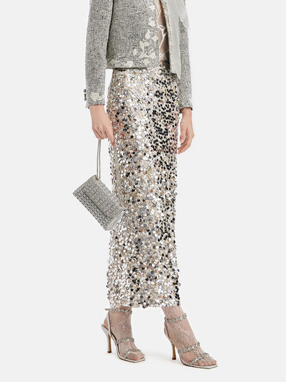 Sequin Embellished Stretch Skirt