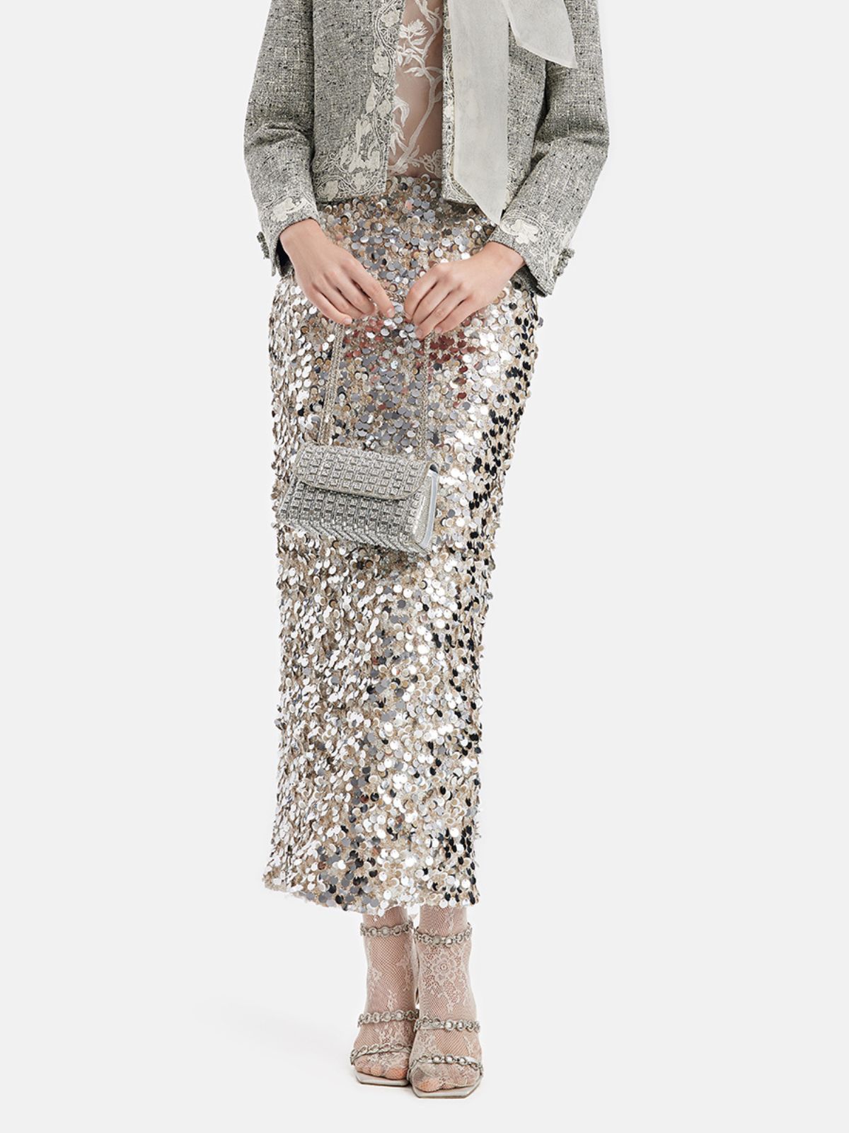 Sequin Embellished Stretch Skirt