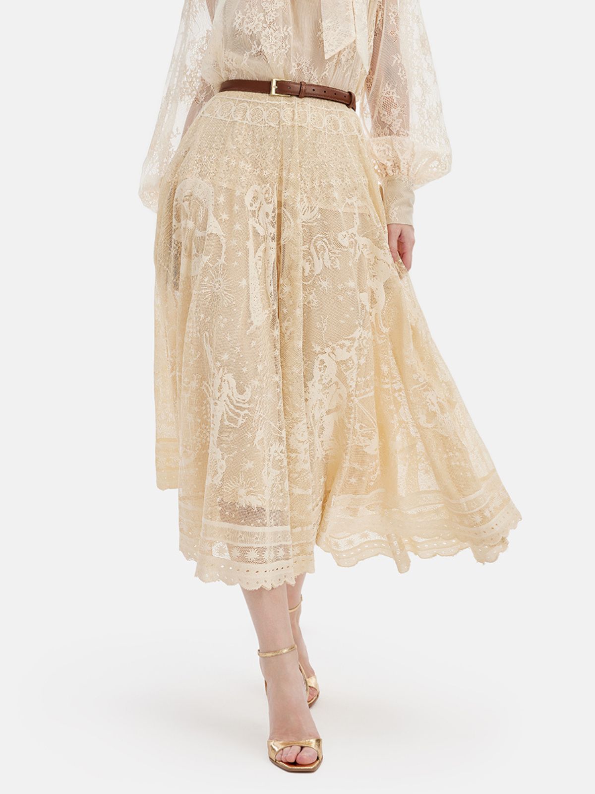 Custom Lace Embroidered Flared Skirt