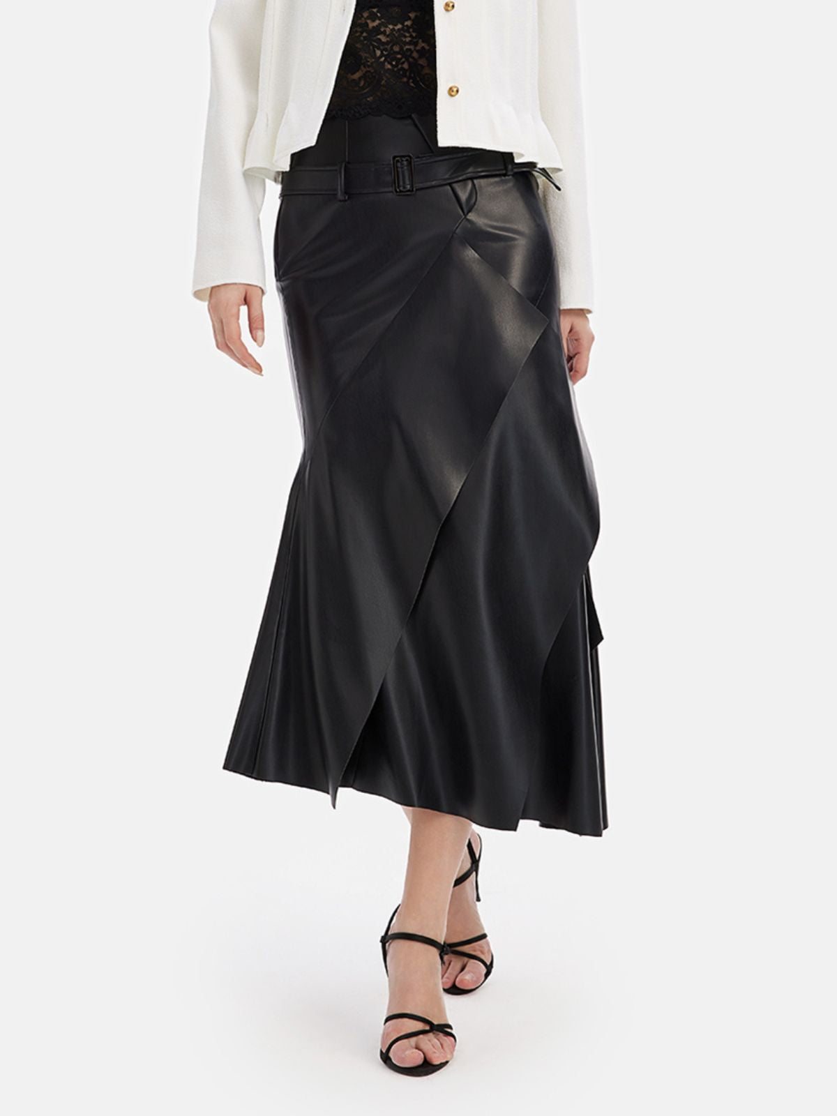 Layered Asymmetrical Leather Skirt