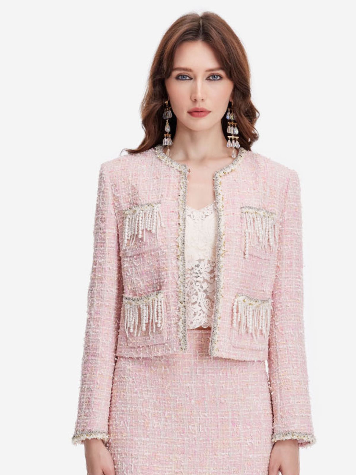 Pink Pearl Tassel Tweed Jacket