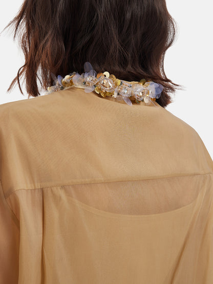 Organza Blouse with Beaded Floral Accents