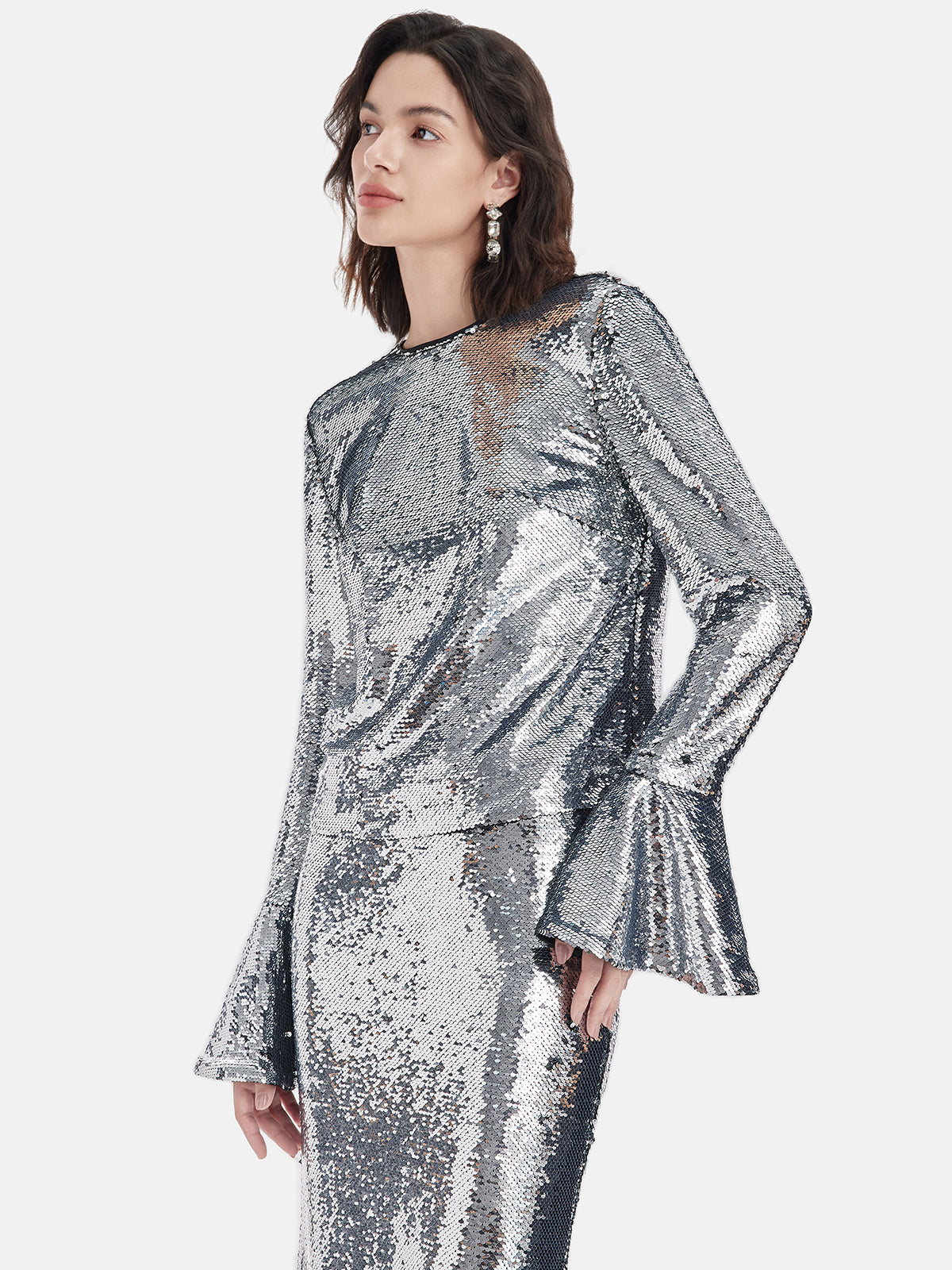 Silver Sequin Bell Sleeve Top