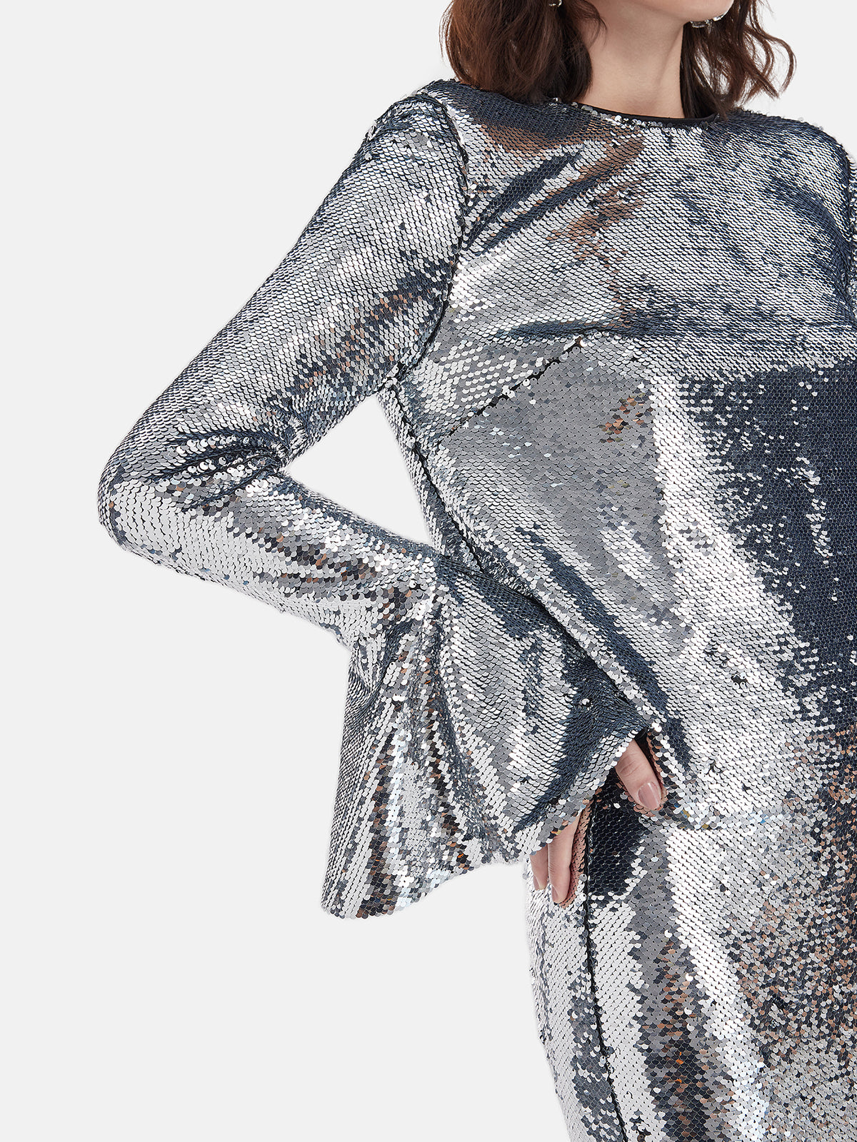 Silver Sequin Bell Sleeve Top