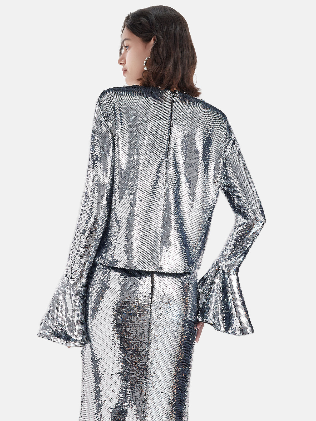 Silver Sequin Bell Sleeve Top