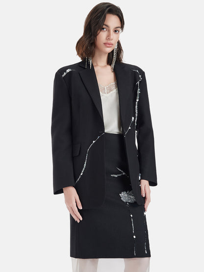 Artistic Sequin Detail Wool Suit