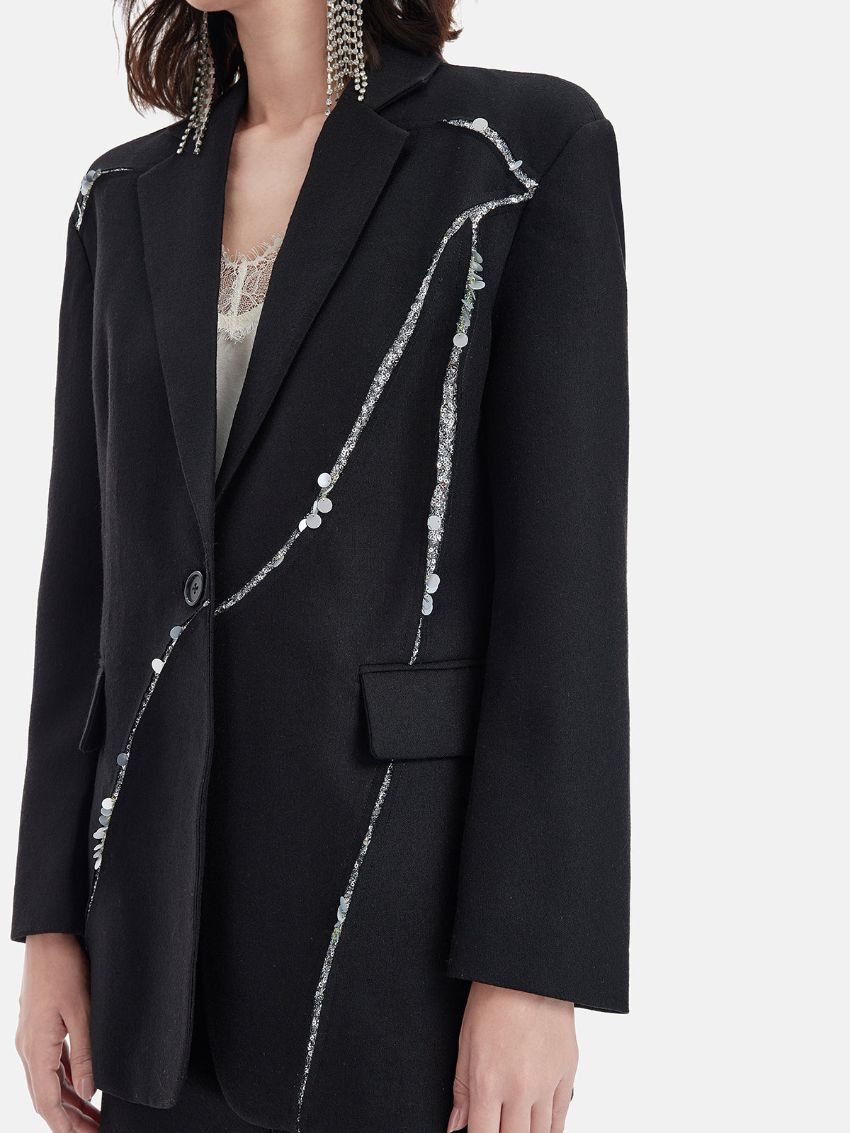 Artistic Sequin Detail Wool Suit