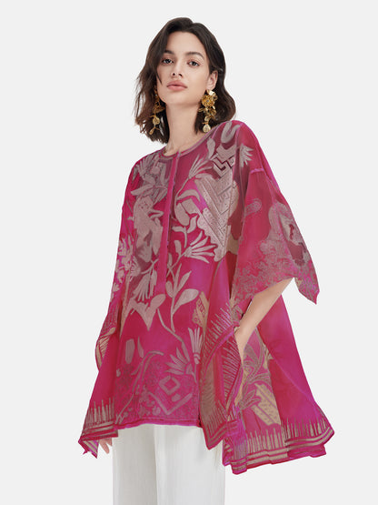 Neo-Chinese Embroidered Slit Cover-Up