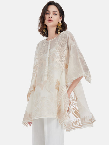 Neo-Chinese Embroidered Slit Cover-Up