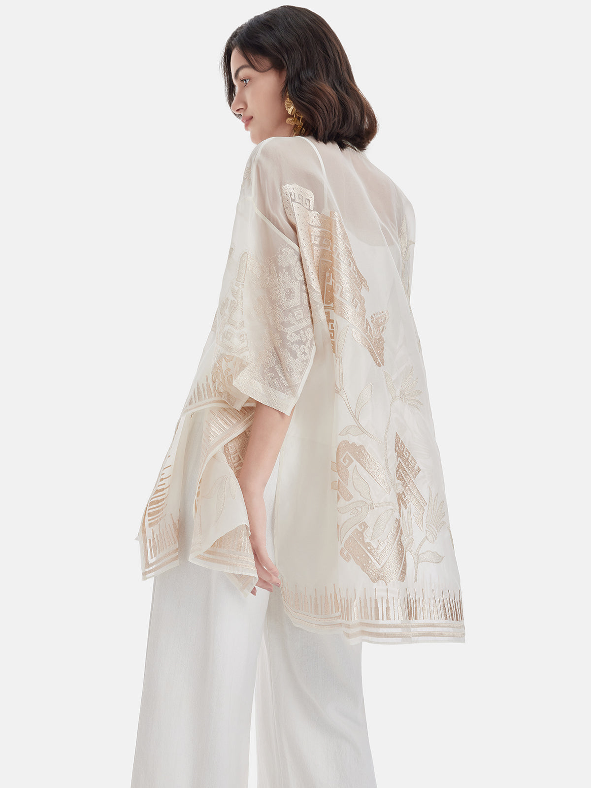 Neo-Chinese Embroidered Slit Cover-Up