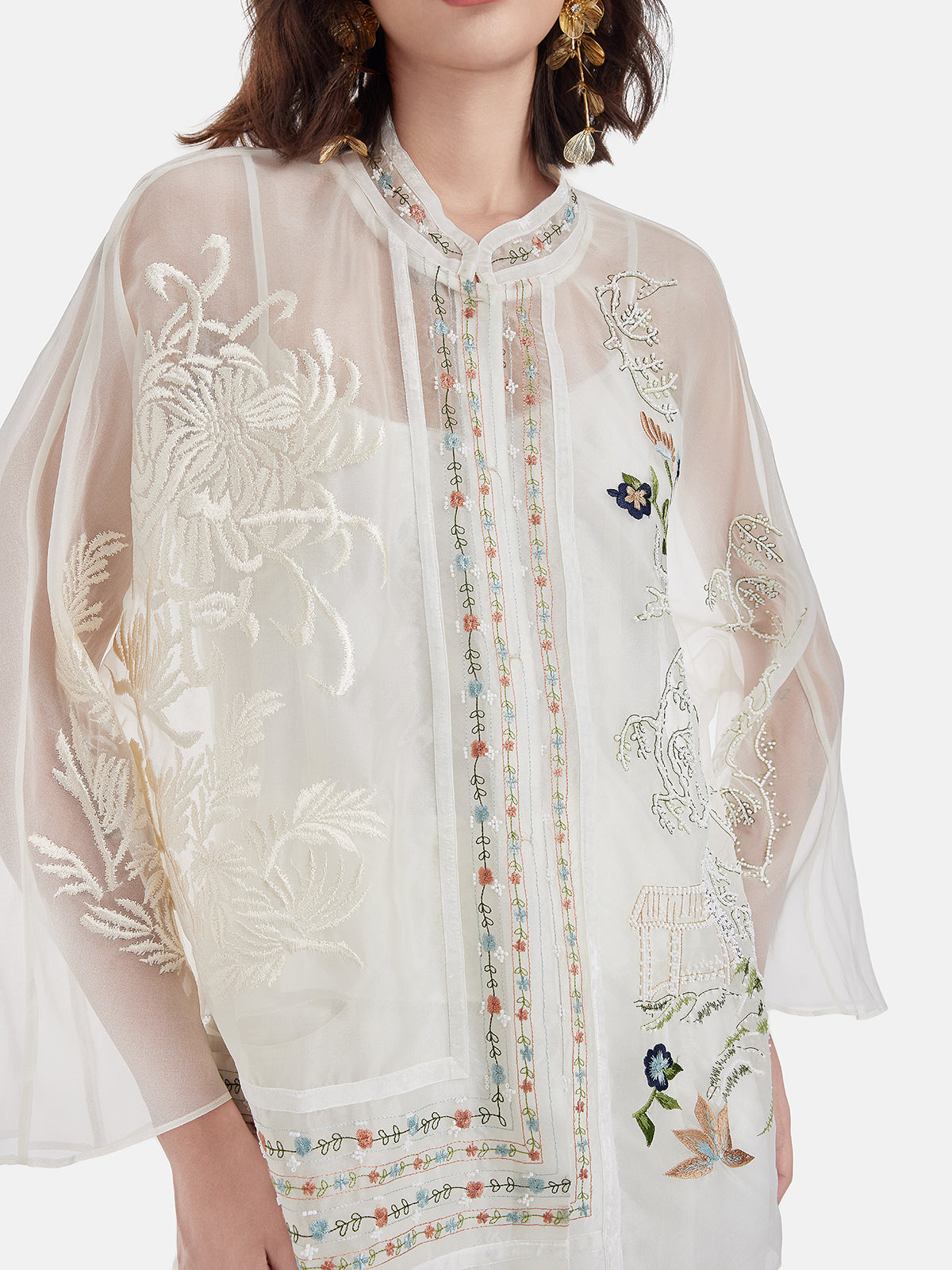 New Chinese Style Embroidered Cover-up (No Inner Layer)