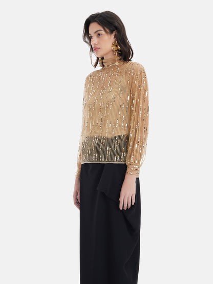 Sequin Beaded Embroidered Mesh Shirt