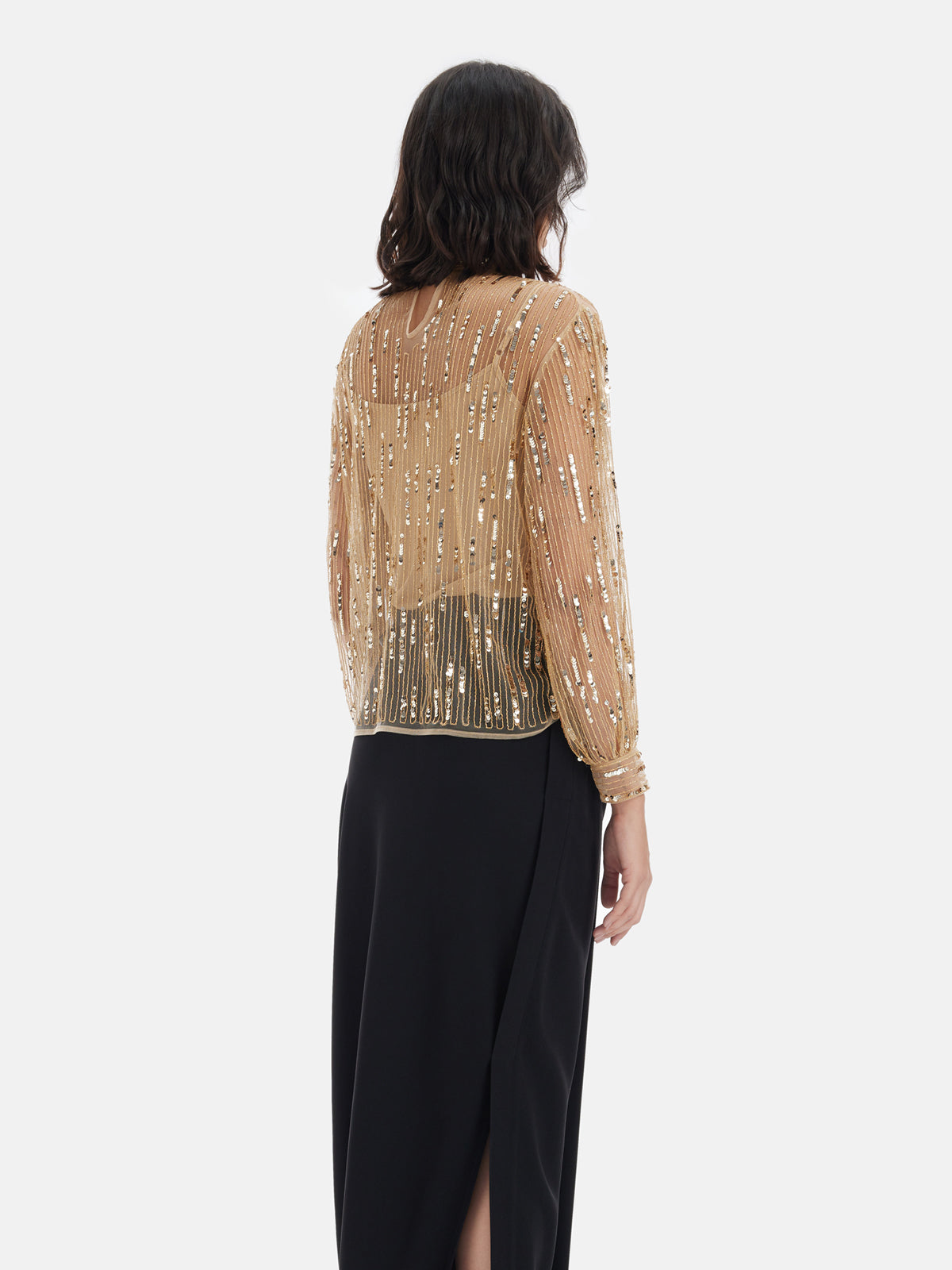 Sequin Beaded Embroidered Mesh Shirt