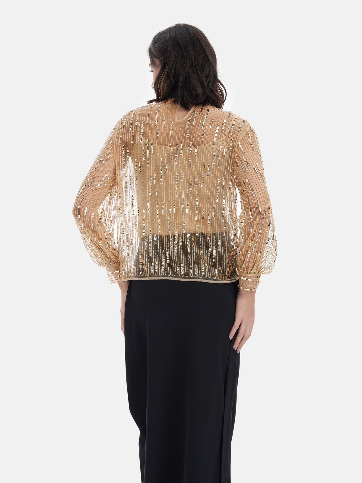 Sequin Beaded Embroidered Mesh Shirt