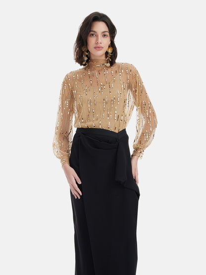 Sequin Beaded Embroidered Mesh Shirt