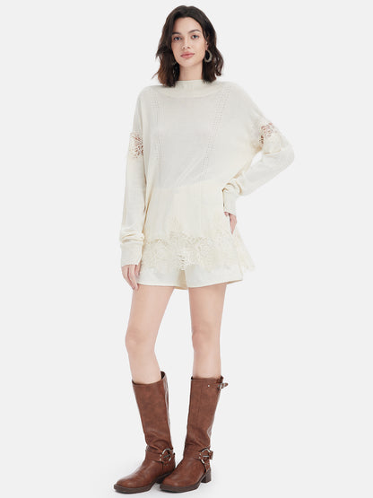 Lace Cutout Crochet Sweater