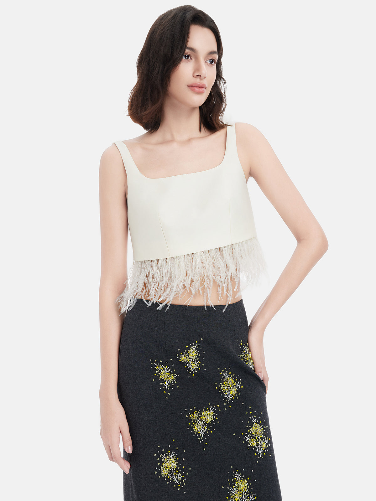 Feather Trim Camisole Top