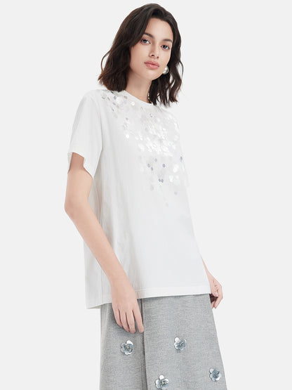 Shimmering Sequin Collar T-Shirt