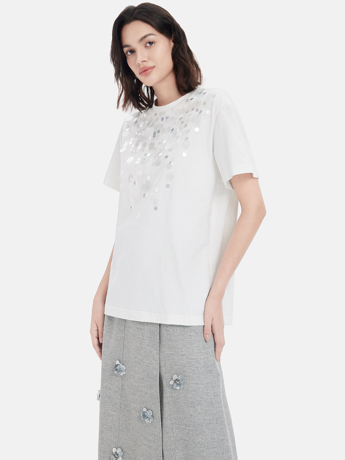 Shimmering Sequin Collar T-Shirt