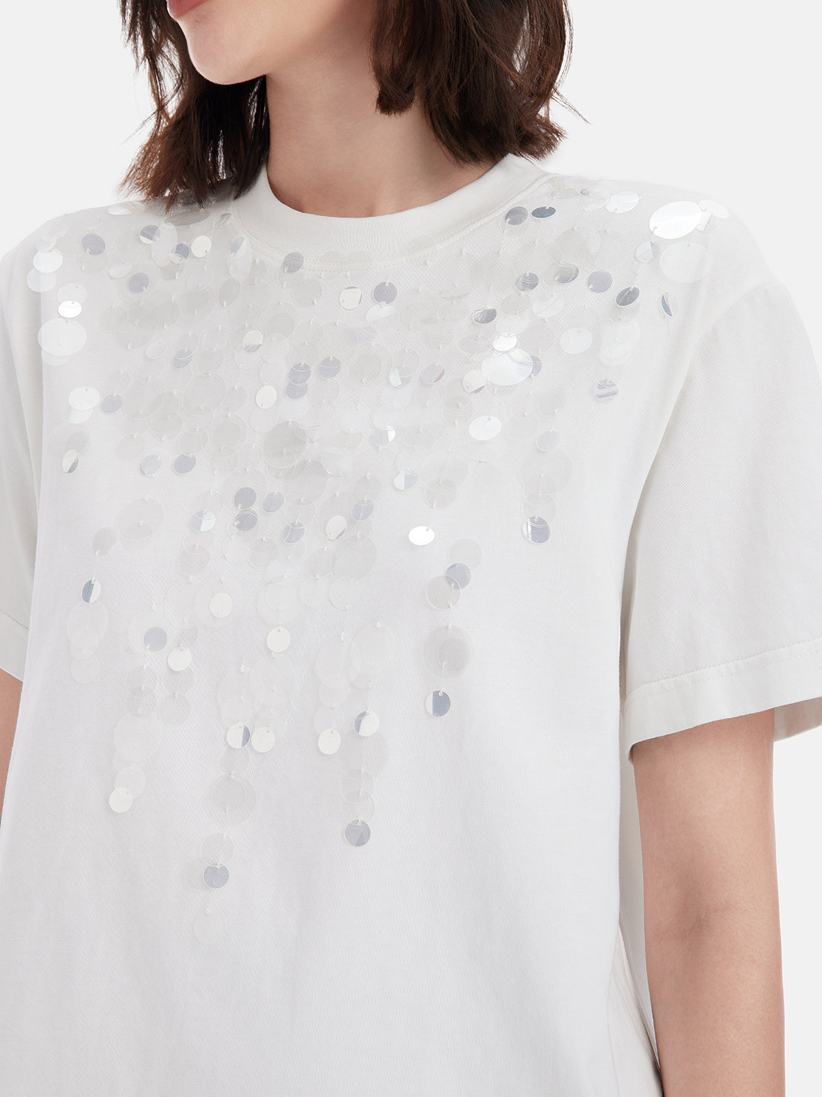 Shimmering Sequin Collar T-Shirt